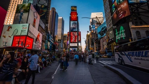 Crowd of people in Time Square in New York time lapse 스톡 동영상 119138808