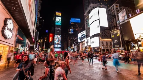 Crowd of people in Time Square in New York time lapse at night Stock Footage 119139021