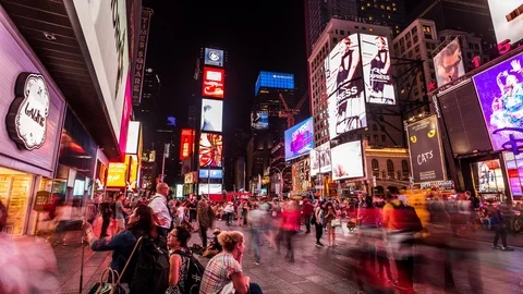 Crowd of people in Time Square in New York time lapse at night Stock Footage 119139029