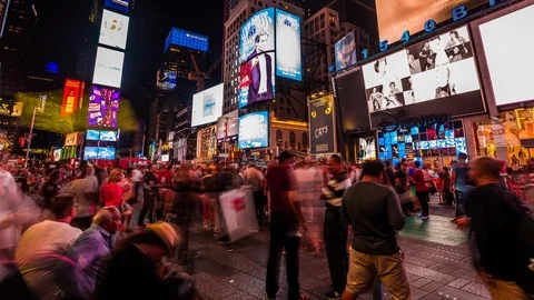 Crowd of people in Time Square in New York time lapse at night Stock Footage 119139044