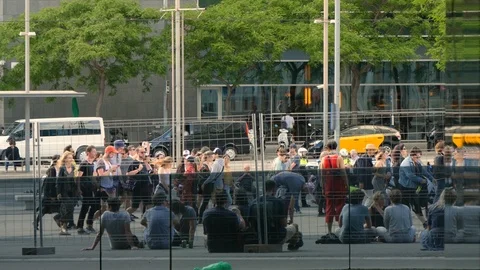 Crowd of People in the vicinity of Forum, Diagonal Mar, Barcelona Stock Footage 91297094