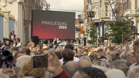 Crowd People wait Big Screen Prinsjesdag 17-09-2024 The Hague Stock Footage 309380931