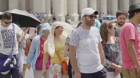Crowd of people waiting in cue to enter into the Basilica of Saint Peter Stock Footage 81428845