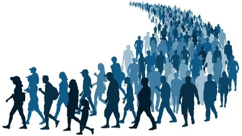 Crowd of people waiting in line vector silhouette isolated on white backgroun Stock Illustration