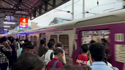 Crowd of people waiting for the local train to arrive at a station in Mumbai Stock Footage 341455720
