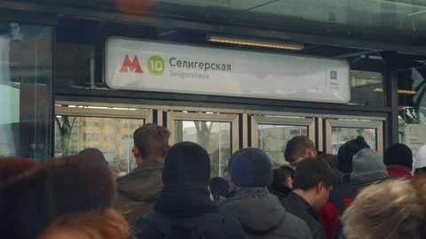 Crowd of people waiting for opening new metro station Stock Footage 89800935