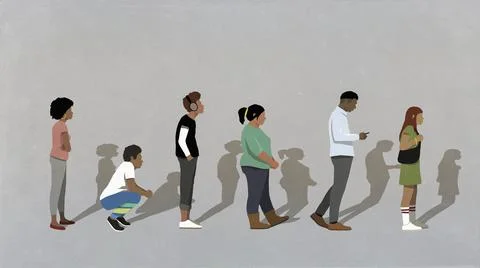 Crowd of people waiting in queue Stock Illustration