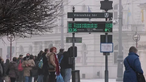 Crowd of people waiting for the tram in a stop Stock Footage 170178836