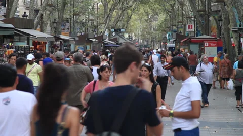 Crowd of people walking along the rambles Stock Footage 38210262