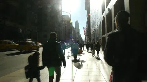 Crowd of people walking backlight in New York City fast time lapse 24p Stock Footage
