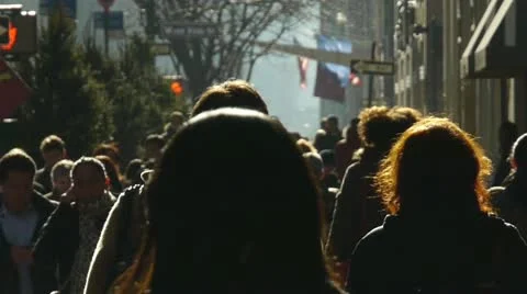 Crowd of people walking backlight in New York City 60P Stock Footage