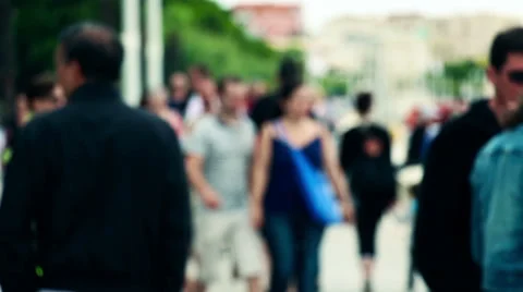 Crowd of People Walking In Beach Sidewalk Slow Motion Stock-Footage 27759375