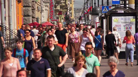 Crowd Of People Walking On City Street Sidewalk 4K Slow Motion. Stock Footage