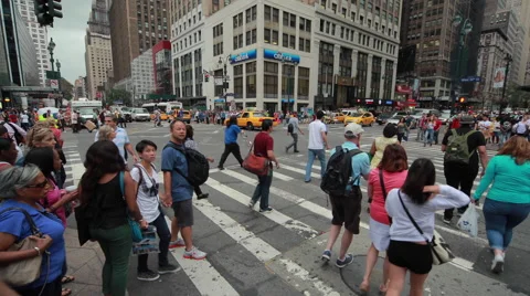 Crowd of people walking crossing intersection street time-lapse timelapse Stock Footage 41129696