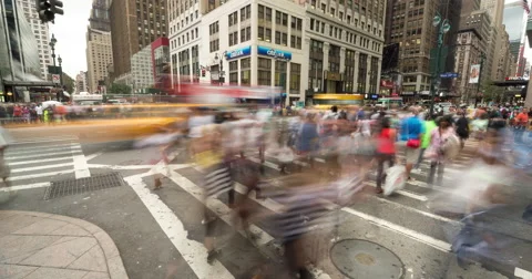 Crowd of people walking crossing intersection street time-lapse  timelapse Stock Footage