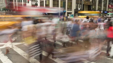 Crowd of people walking crossing intersection street time-lapse timelapse Stock Footage