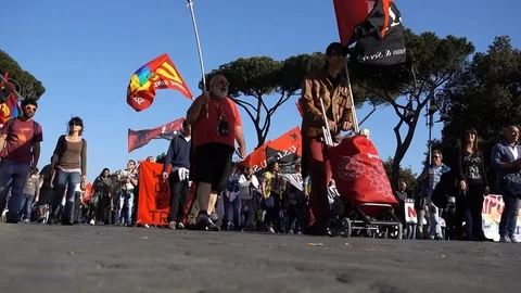 Crowd of People walking during a demonstration in Rome-May,2016 Rome Italy Stock-Footage 77569765