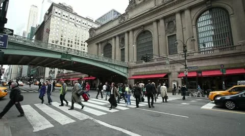 Crowd of people Walking intersection New York City Grand Central Stock Footage 10881185