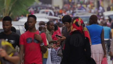 Crowd Of People Walking In Main Street  DaresSalaam  Tanzania  Africa Stock Footage