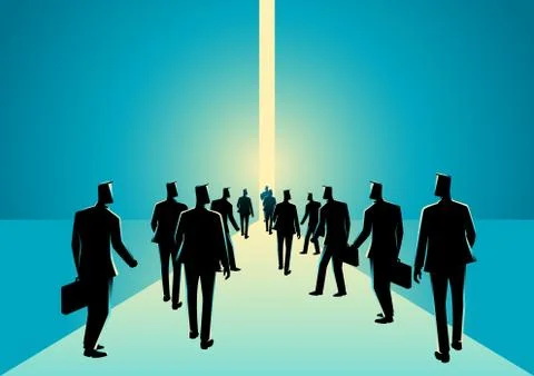 Crowd of people walking into narrow path Stock Illustration