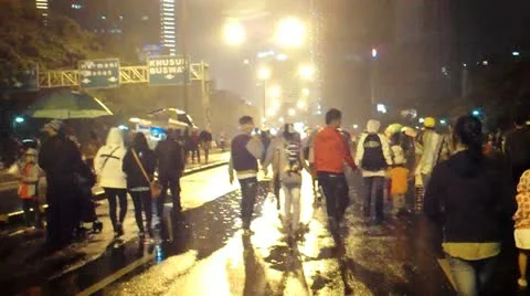 Crowd People Walking in The Night Stock Footage 18165515