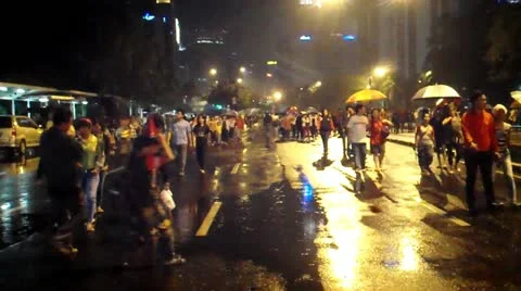 Crowd People Walking in The Night Stock Footage 18165524