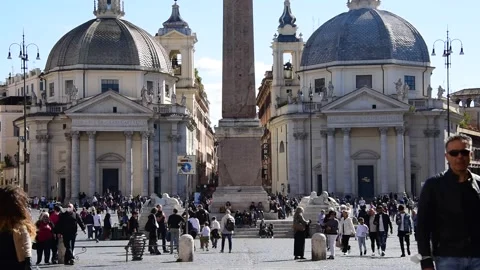 Crowd of people walking in Piazza del Popolo in Rome in a Sunday afternoon Stock Footage 163229000