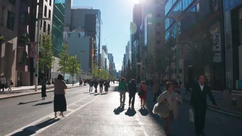Crowd of people walking at shopping district of Ginza, Tokyo Stock Footage 330128151