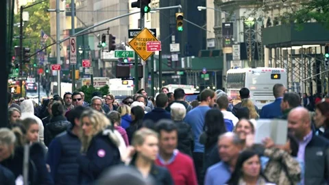Crowd of people walking on sidewalk. Crowded street scene - New York, Manhattan Stock Footage 72870321