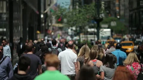 Crowd of People Walking slow motion 30p sidewalk street Stock Footage
