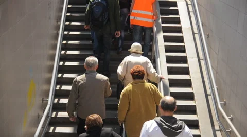 Crowd of people walking up the stairs Stock Footage 48100643