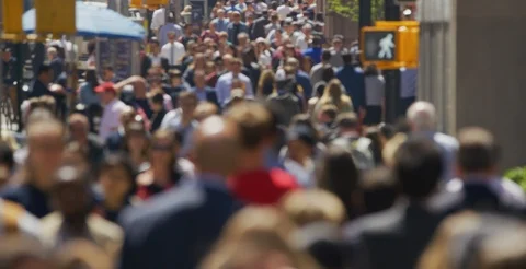 Crowd of people walking street commuters busy New York City Stock Footage