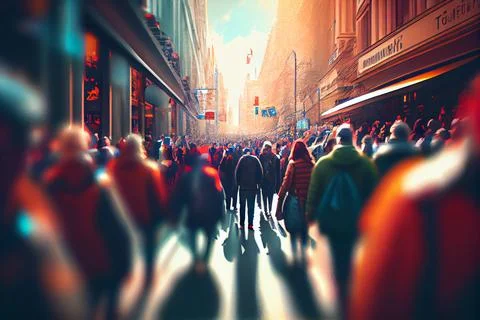 Crowd of people walking street Stock Illustration
