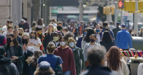 Crowd of people walking street mask mask... | Stock Video | Pond5