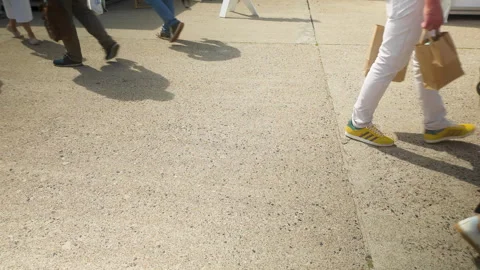 Crowd Of People Walking On Sunny Pavement In Gdynia City Center Stock Footage 342489600