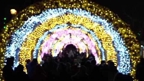 Crowd of people walking through a light tunnel on the streets of Moscow, New 動画素材 95672057