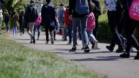 Crowd of people walking through park, slow motion Stock Footage 74852488