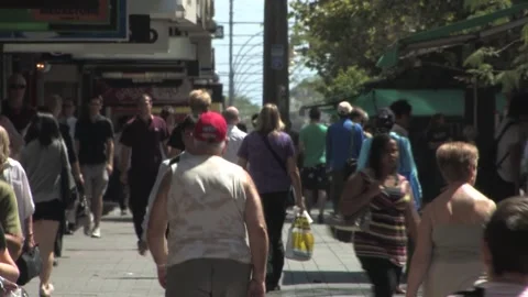 Crowd of people walking through Rundle Mall, Adelaide, Australia Video stock 232957955