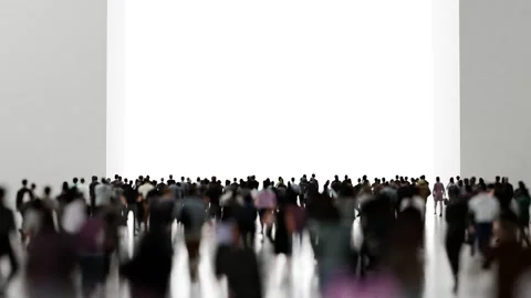 Crowd of people walking toward a bright light isolated on white background Stock Footage 297690864
