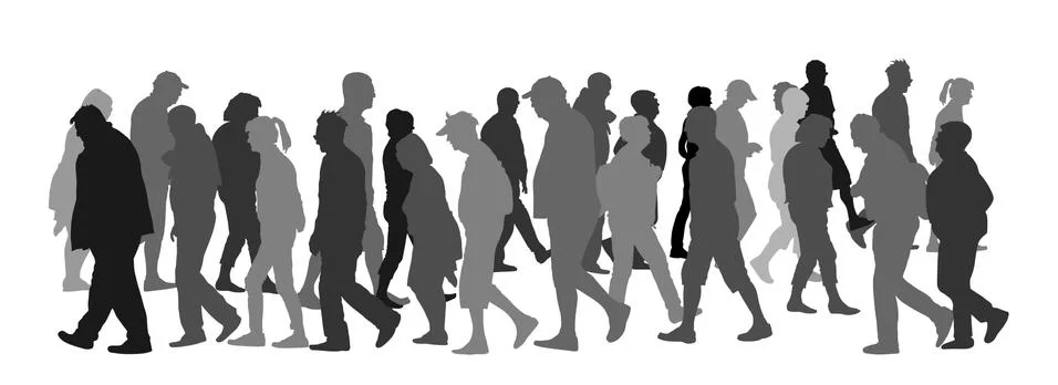 Crowd of people walking vector silhouette illustration Stock Illustration