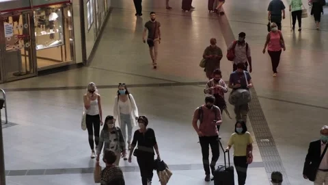 Crowd of people walking in vienna central station Stock Footage 137636760