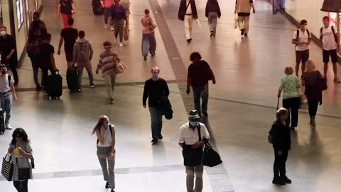 Crowd of people walking in vienna central station Stock Footage 137641002
