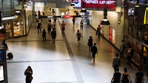 Crowd of people walking in vienna central station Stock Footage 138454907