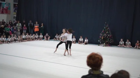 A crowd of people watching the performance of gymnasts Stock Footage 101690937