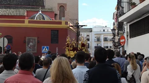 Crowd of people watching a procession during the Holy Week.   Stock Footage 179669105