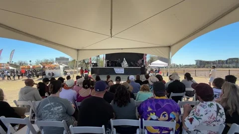 Crowd of people watching Samurai martial art at Phoenix Japanese Matsuri Stock Footage 336697728