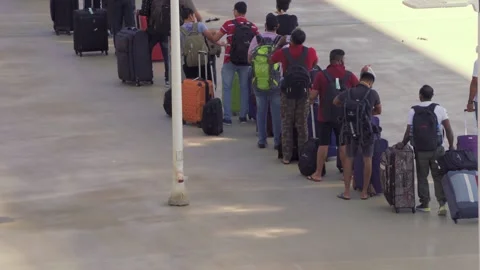 Crowd on pier between two cruise ships Stock Footage 137112150
