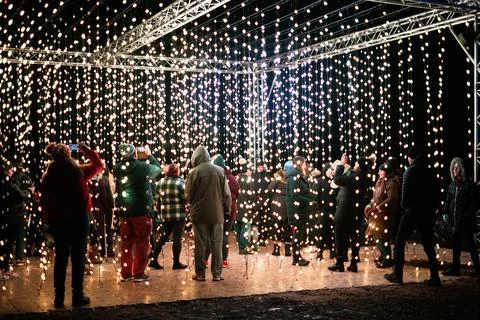 Crowd pleaser christmas lighting 스톡 사진