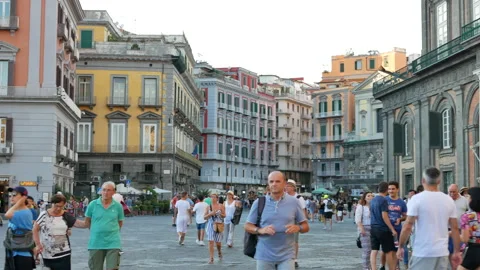 Crowd on Plebiscito square in Naples Stock Footage 150912376