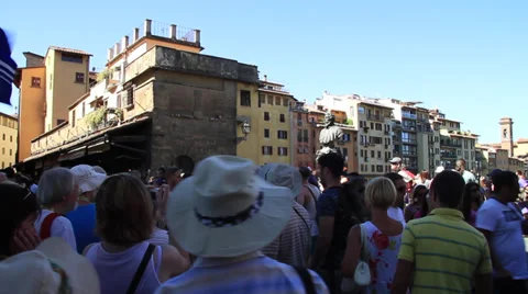 Crowd on Ponte Vecchio Bridge Stock Footage 38214798